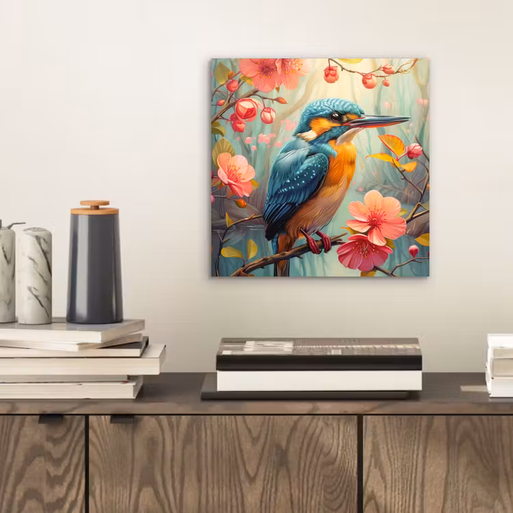 IJsvogel - Bloesem - Natuur - Vogels - Bloemen aluminium wit klein -sfeer1