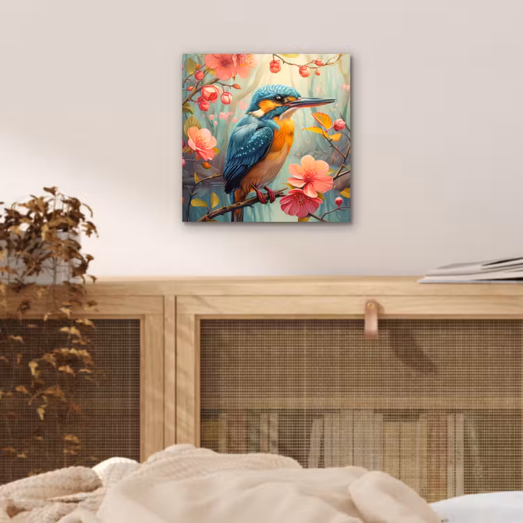 IJsvogel - Bloesem - Natuur - Vogels - Bloemen aluminium wit klein -sfeer3