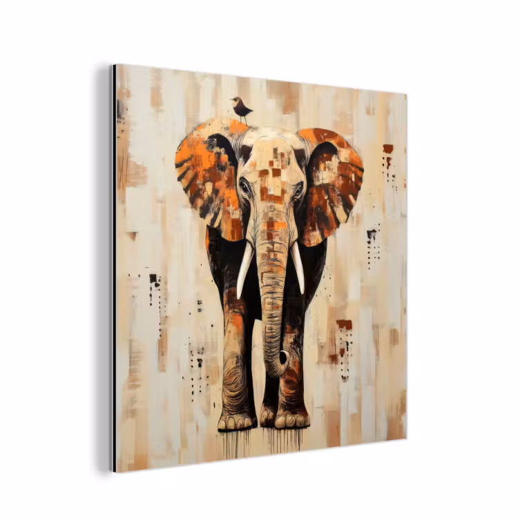 Olifant - Slurf - Mozaïek - Abstract aluminium wit klein -3d