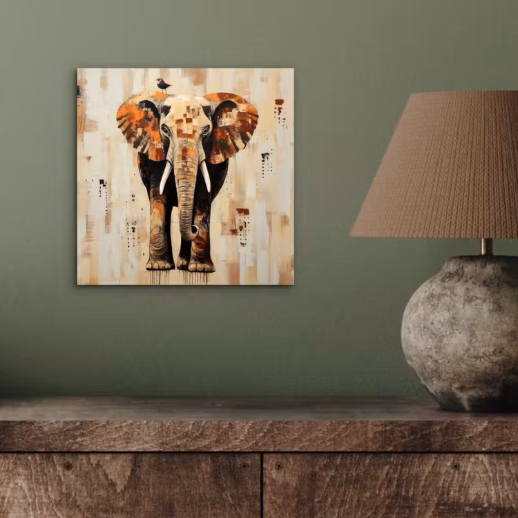 Olifant - Slurf - Mozaïek - Abstract aluminium wit klein -sfeer2