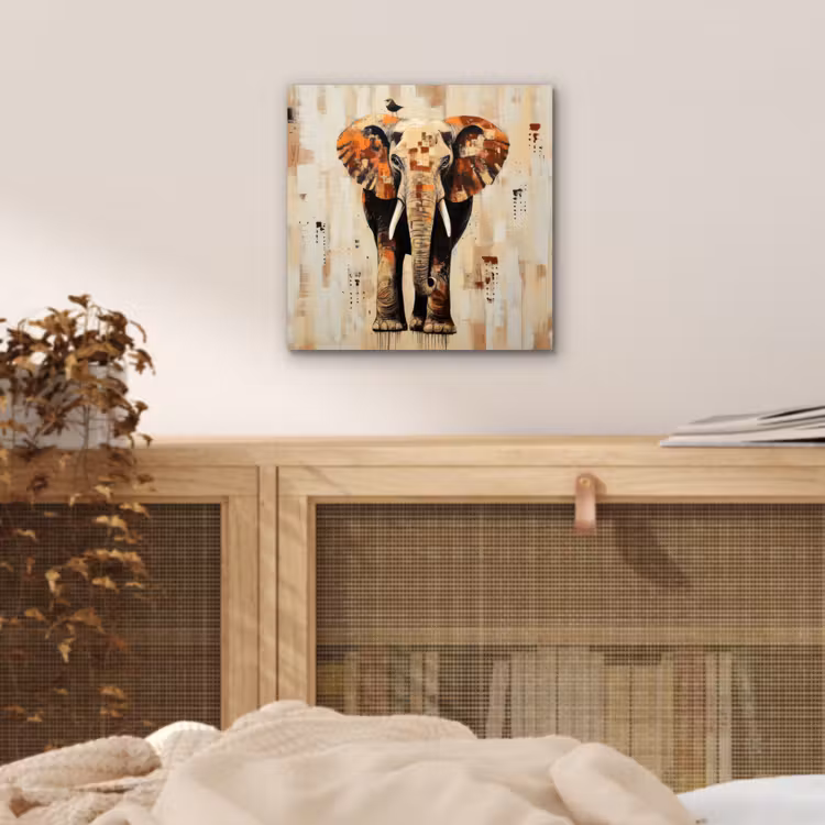 Olifant - Slurf - Mozaïek - Abstract aluminium wit klein -sfeer3