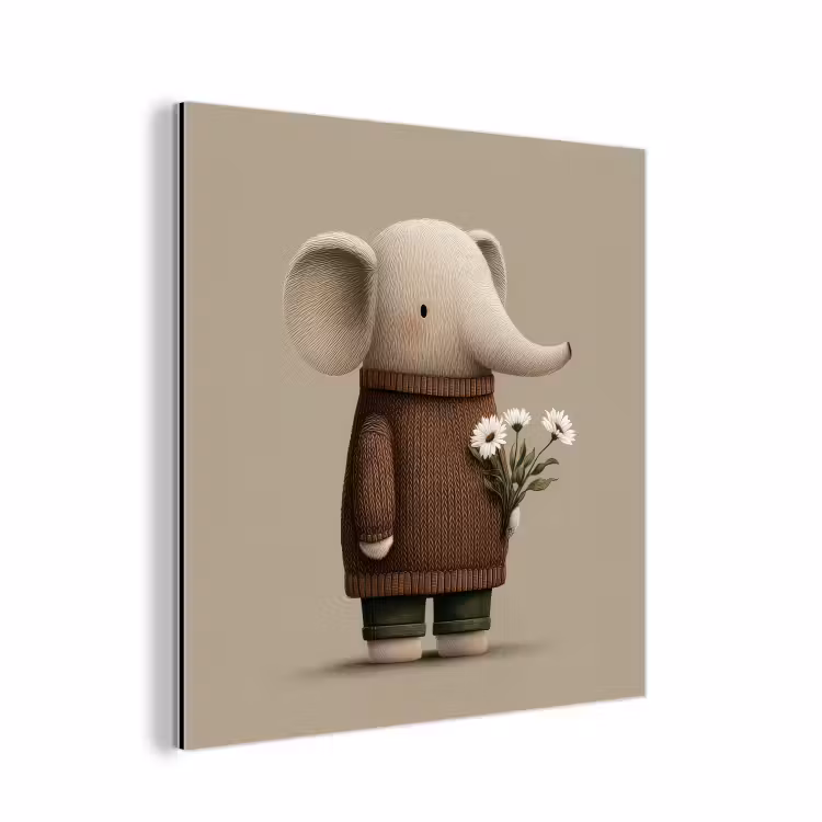 Olifant - Witte bloemen - Kindvriendelijk aluminium wit klein -3d