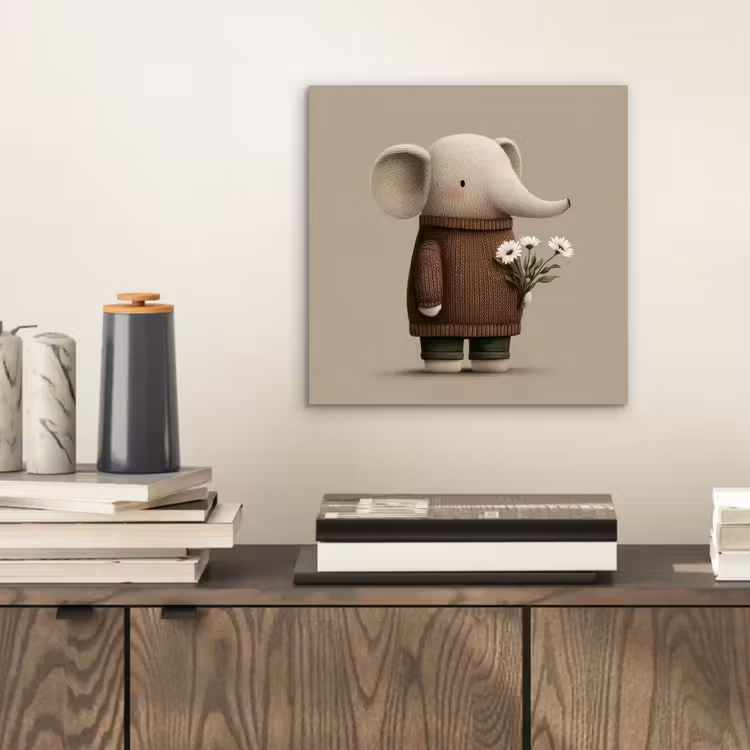 Olifant - Witte bloemen - Kindvriendelijk aluminium wit klein -sfeer1
