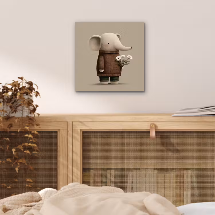 Olifant - Witte bloemen - Kindvriendelijk aluminium wit klein -sfeer3