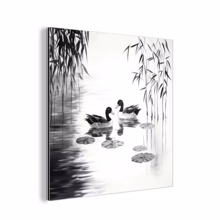 Eenden - Waterlelies - Riet - Zwart aluminium wit klein -3d