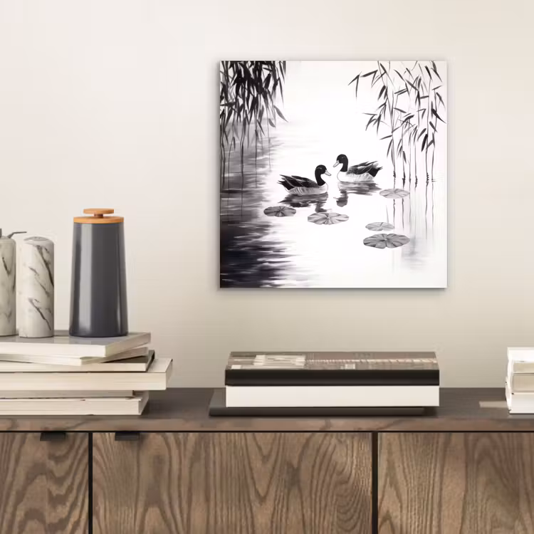 Eenden - Waterlelies - Riet - Zwart aluminium wit klein -sfeer1