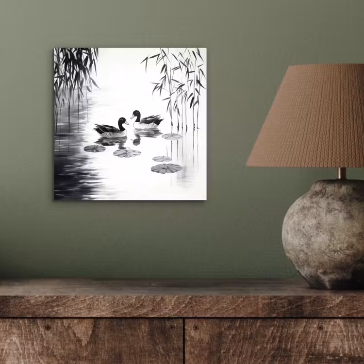 Eenden - Waterlelies - Riet - Zwart aluminium wit klein -sfeer2