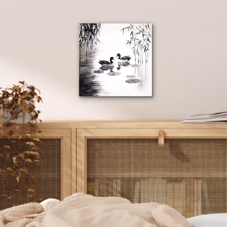 Eenden - Waterlelies - Riet - Zwart aluminium wit klein -sfeer3