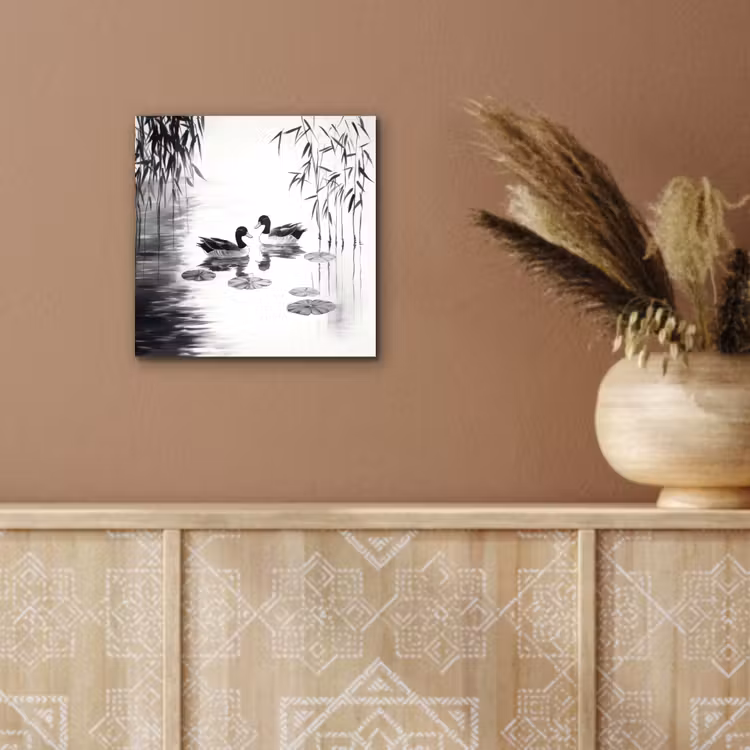 Eenden - Waterlelies - Riet - Zwart aluminium wit klein -sfeer4
