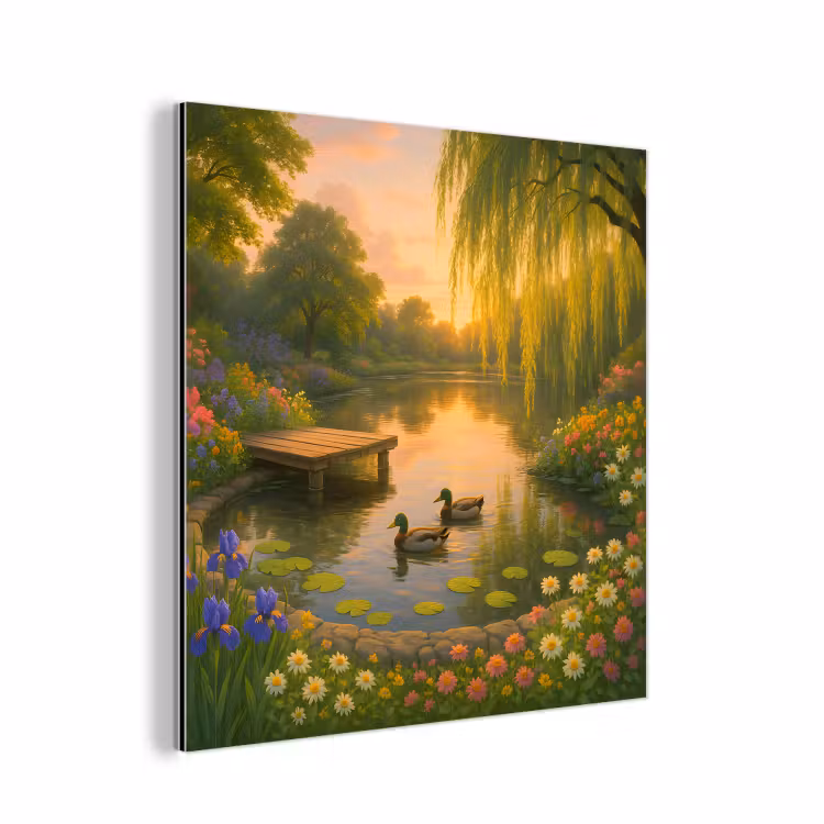 Eenden - Vijver - Bloemen aluminium wit klein -3d