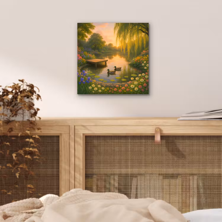 Eenden - Vijver - Bloemen aluminium wit klein -sfeer3