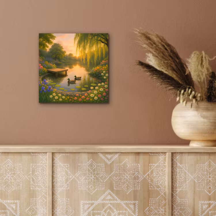 Eenden - Vijver - Bloemen aluminium wit klein -sfeer4