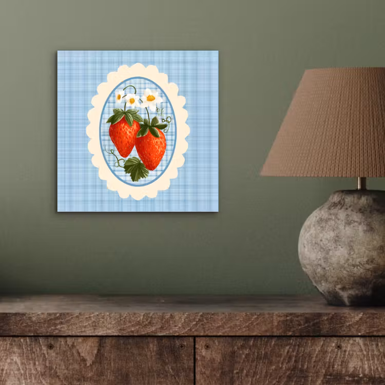 Aardbeien - Lijst - Rood - Geruit aluminium wit klein -sfeer2