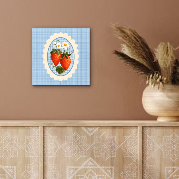 Aardbeien - Lijst - Rood - Geruit aluminium wit klein -sfeer4