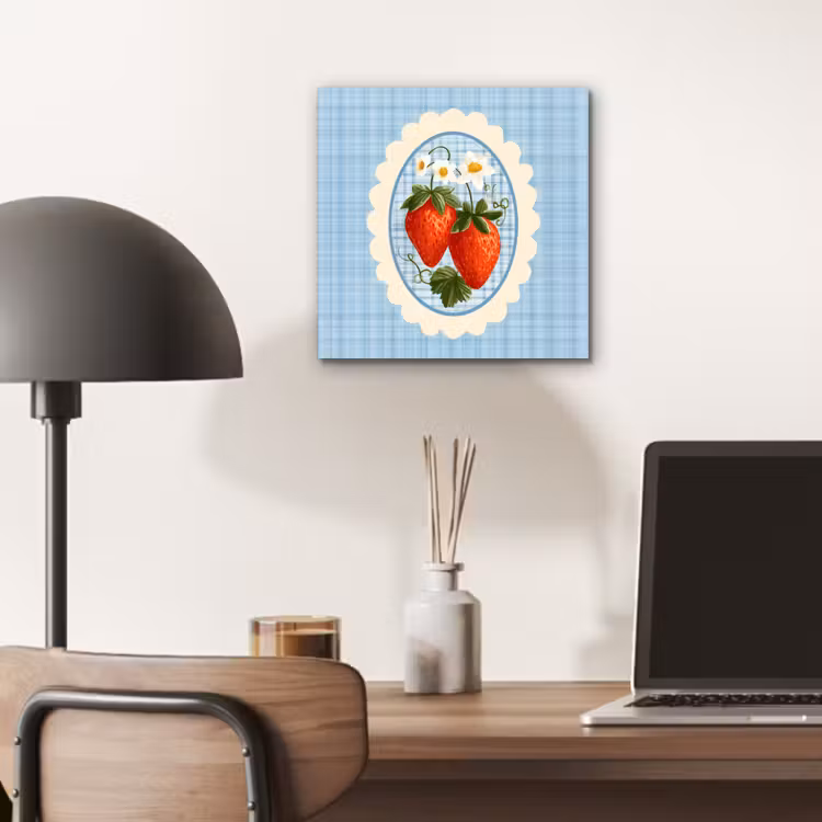 Aardbeien - Lijst - Rood - Geruit aluminium wit klein -sfeer5