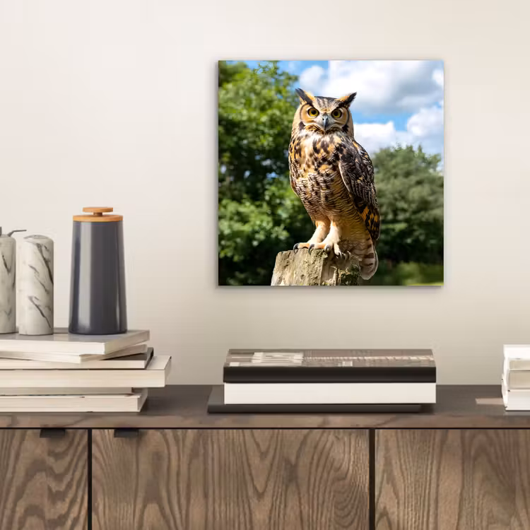 Uil - Boomstronk - Bos - Lucht aluminium wit klein -sfeer1