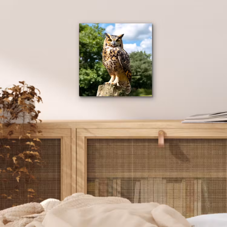 Uil - Boomstronk - Bos - Lucht aluminium wit klein -sfeer3