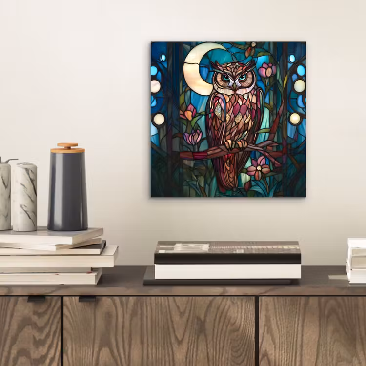 Uil - Mozaïek - Maan - Nacht aluminium wit klein -sfeer1