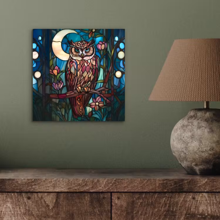 Uil - Mozaïek - Maan - Nacht aluminium wit klein -sfeer2