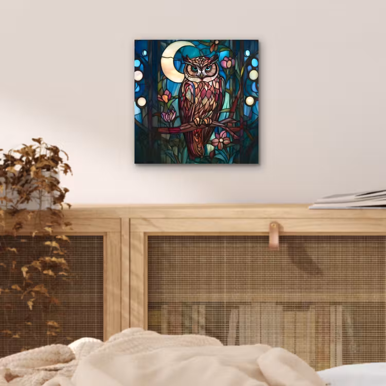 Uil - Mozaïek - Maan - Nacht aluminium wit klein -sfeer3