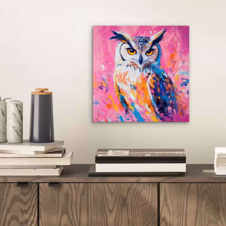 Uil - Roze - Blauw - Verf - Abstract aluminium wit klein -sfeer1