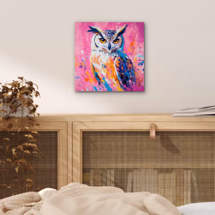 Uil - Roze - Blauw - Verf - Abstract aluminium wit klein -sfeer3