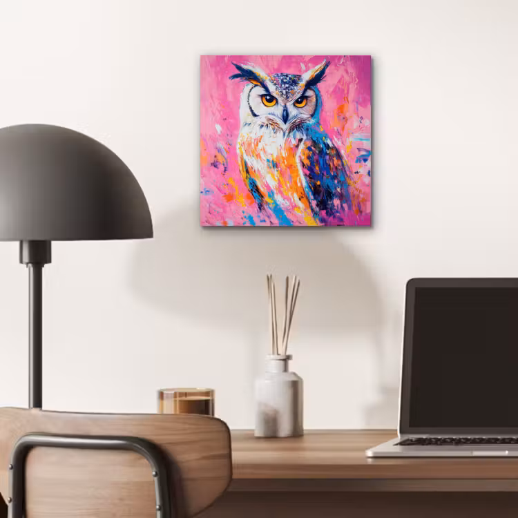 Uil - Roze - Blauw - Verf - Abstract aluminium wit klein -sfeer5