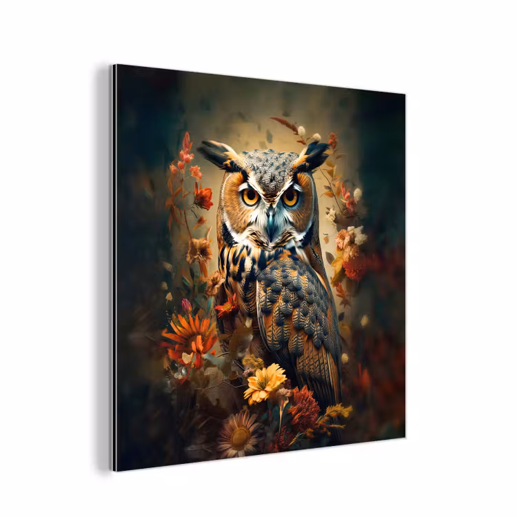 Uil - Vogel - Bloemen - Planten - Botanisch aluminium wit klein -3d