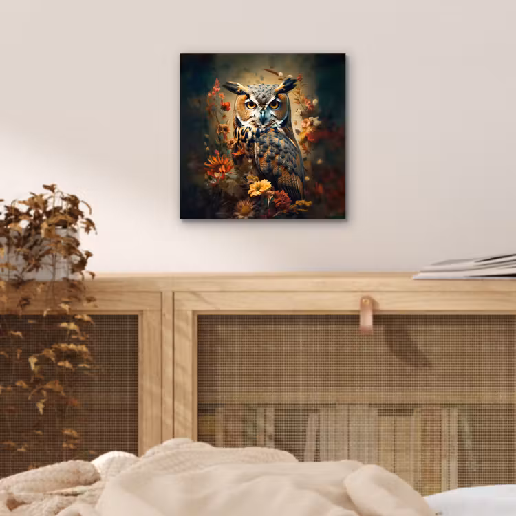 Uil - Vogel - Bloemen - Planten - Botanisch aluminium wit klein -sfeer3