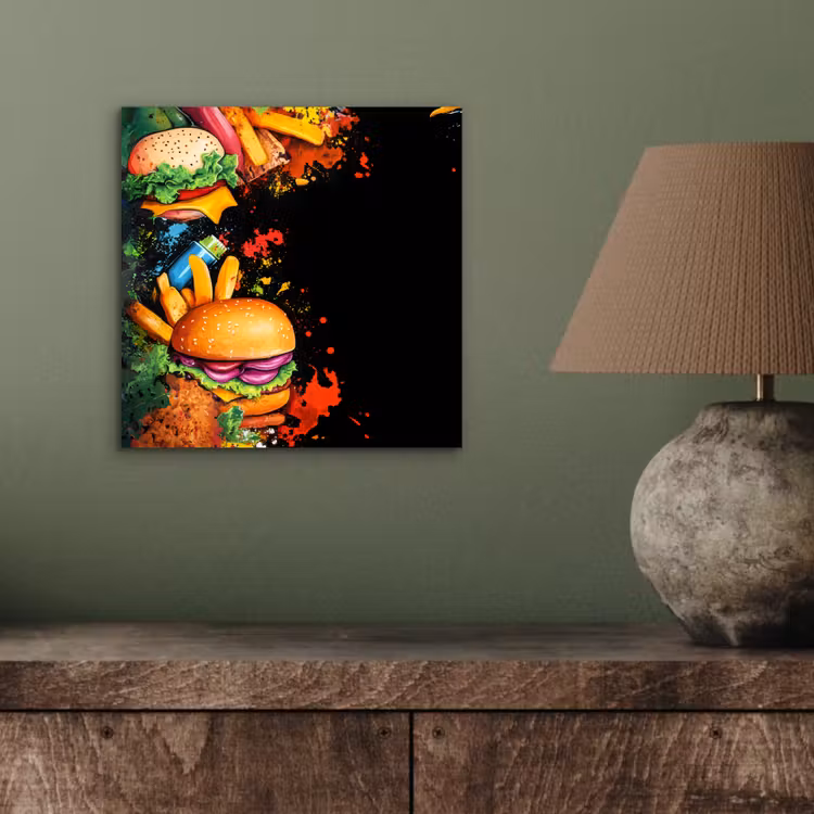 Fastfood - Graffiti - Hamburger - Eten - Modern aluminium wit klein -sfeer2