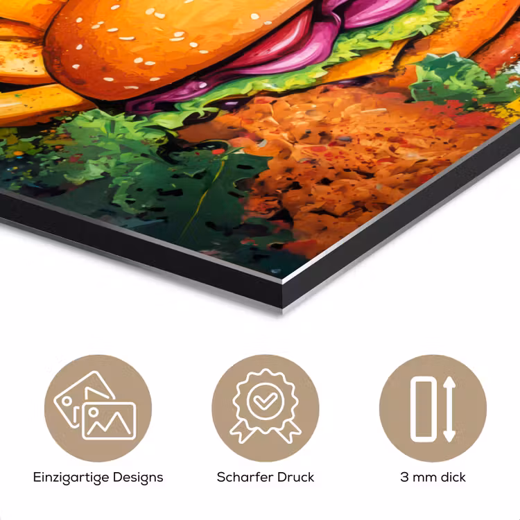 Fastfood - Graffiti - Hamburger - Eten - Modern aluminium wit klein -closeup_DE