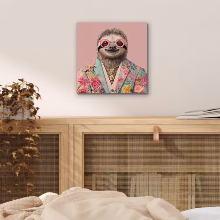 Luiaard - Bloemenprint - Bril - Roze aluminium wit klein -sfeer3