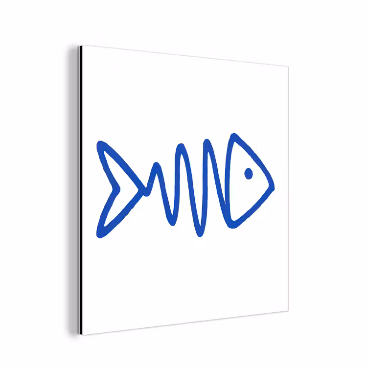 Vis - Minimalistisch - Blauw - Lijn aluminium wit klein -3d