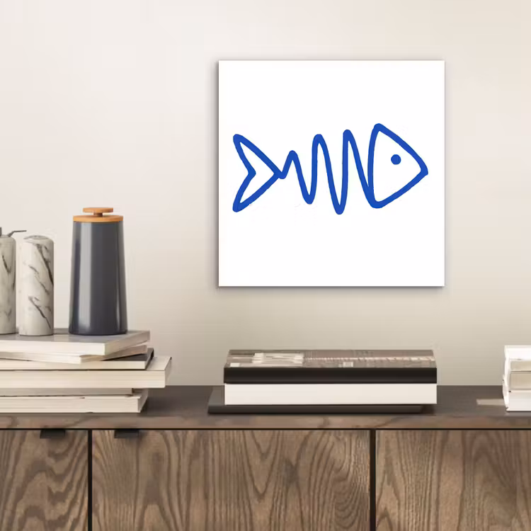 Vis - Minimalistisch - Blauw - Lijn aluminium wit klein -sfeer1
