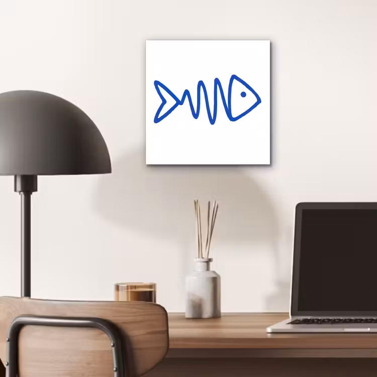 Vis - Minimalistisch - Blauw - Lijn aluminium wit klein -sfeer5