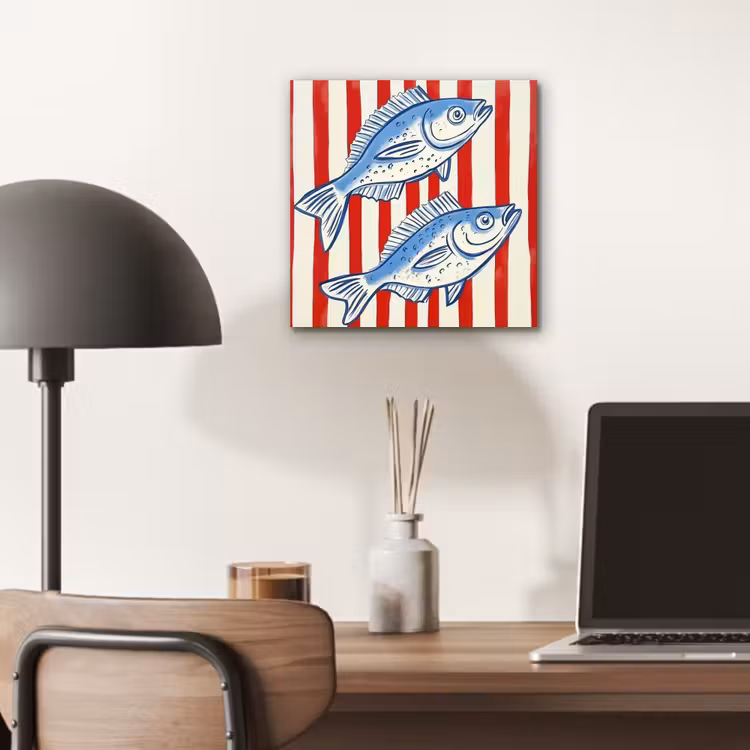 Vissen - Verticale strepen - Blauw - Rood aluminium wit klein -sfeer5