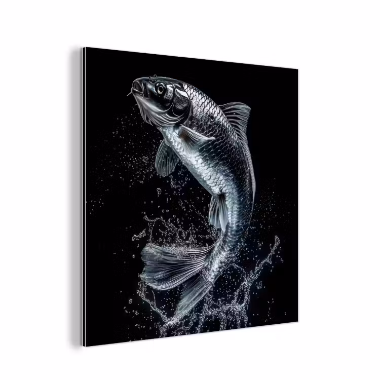 Vis - Koi - Zwart - Water aluminium wit klein -3d