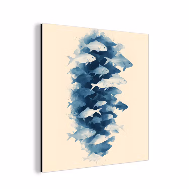 Vissen - Minimalistisch - Blauw aluminium wit klein -3d