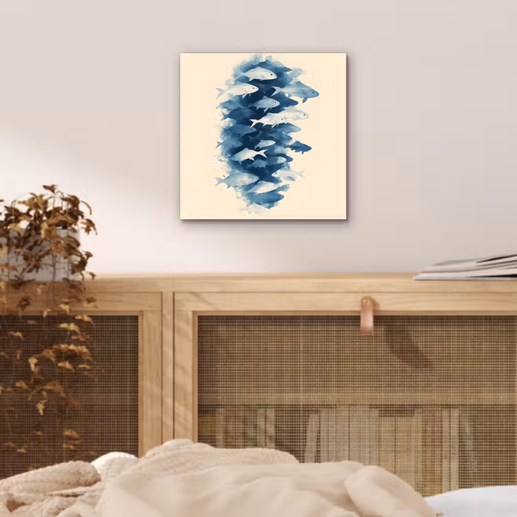 Vissen - Minimalistisch - Blauw aluminium wit klein -sfeer3