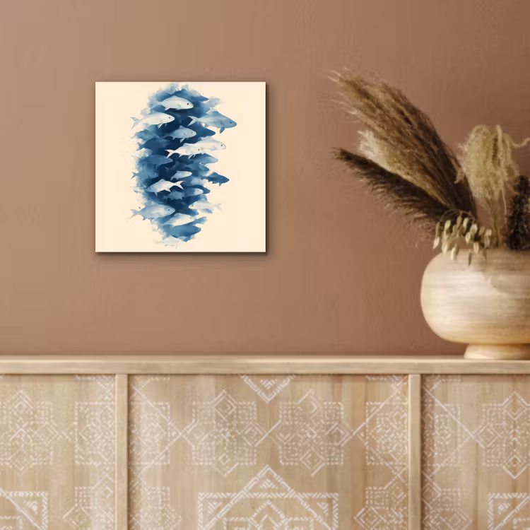 Vissen - Minimalistisch - Blauw aluminium wit klein -sfeer4