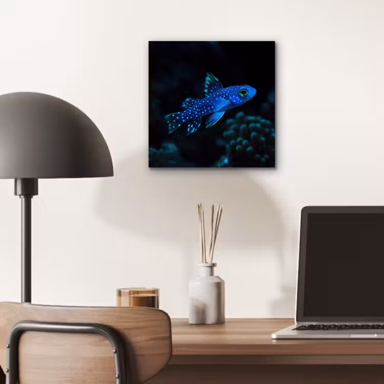 Vis - Stippen - Koraal - Blauw aluminium wit klein -sfeer5