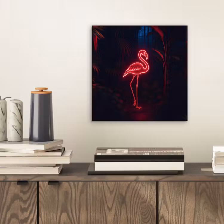 Flamingo - Roze - Neon - Licht aluminium wit klein -sfeer1