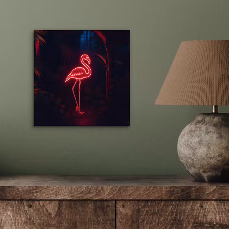 Flamingo - Roze - Neon - Licht aluminium wit klein -sfeer2