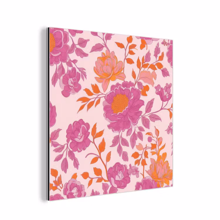 Bloemenpatroon - Roze - Oranje - Bloemen aluminium wit klein -3d