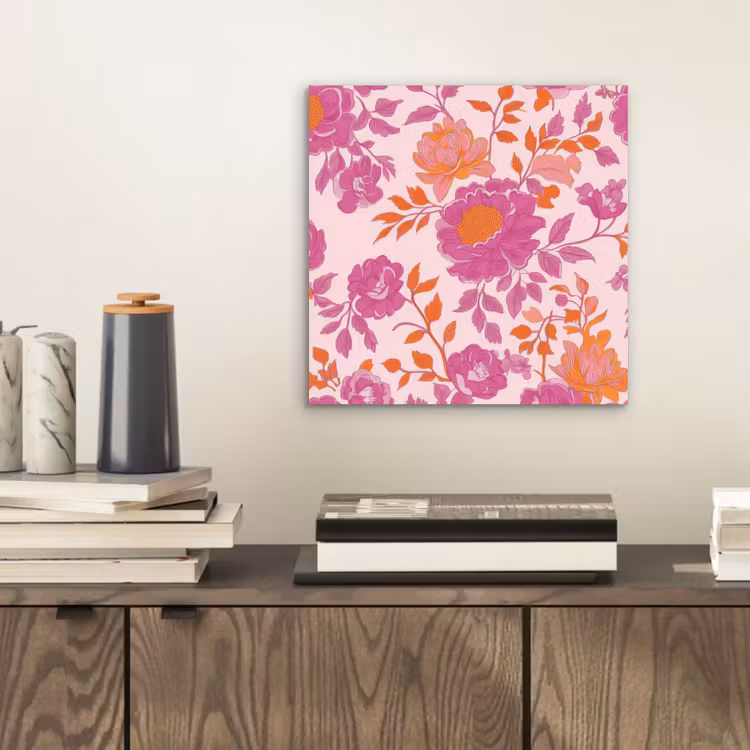 Bloemenpatroon - Roze - Oranje - Bloemen aluminium wit klein -sfeer1