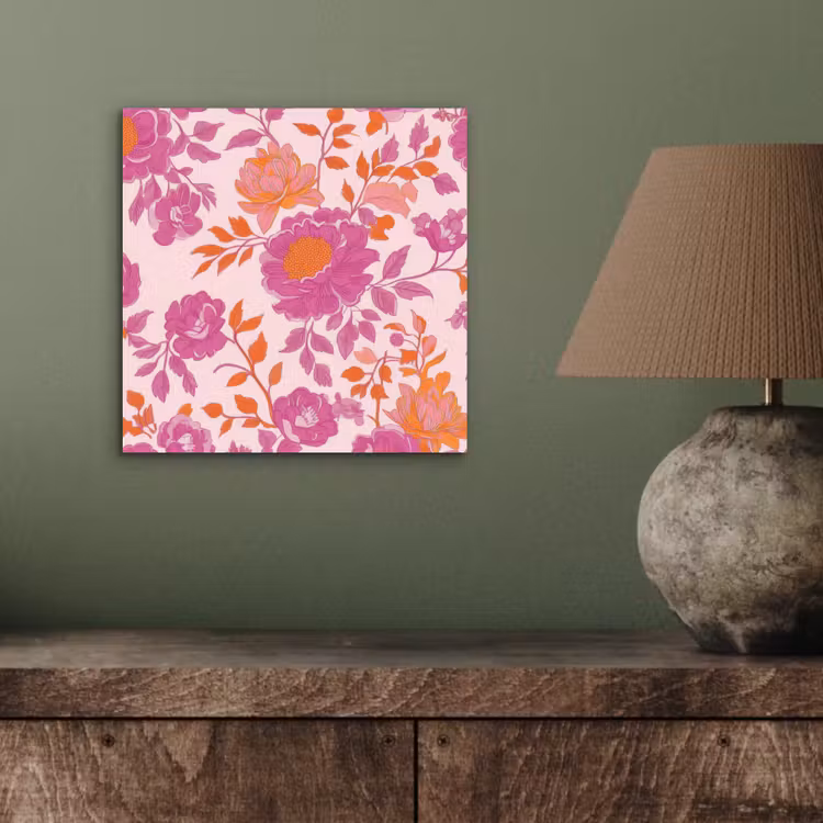 Bloemenpatroon - Roze - Oranje - Bloemen aluminium wit klein -sfeer2