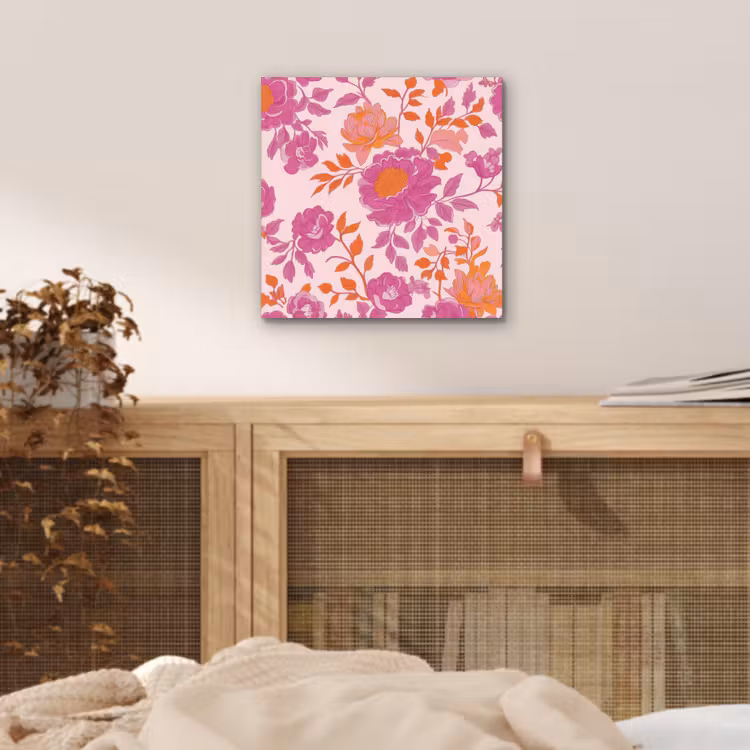 Bloemenpatroon - Roze - Oranje - Bloemen aluminium wit klein -sfeer3