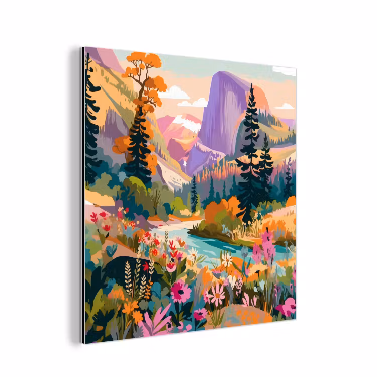 Rivier - Vallei vol bloemen - Levendig aluminium wit klein -3d