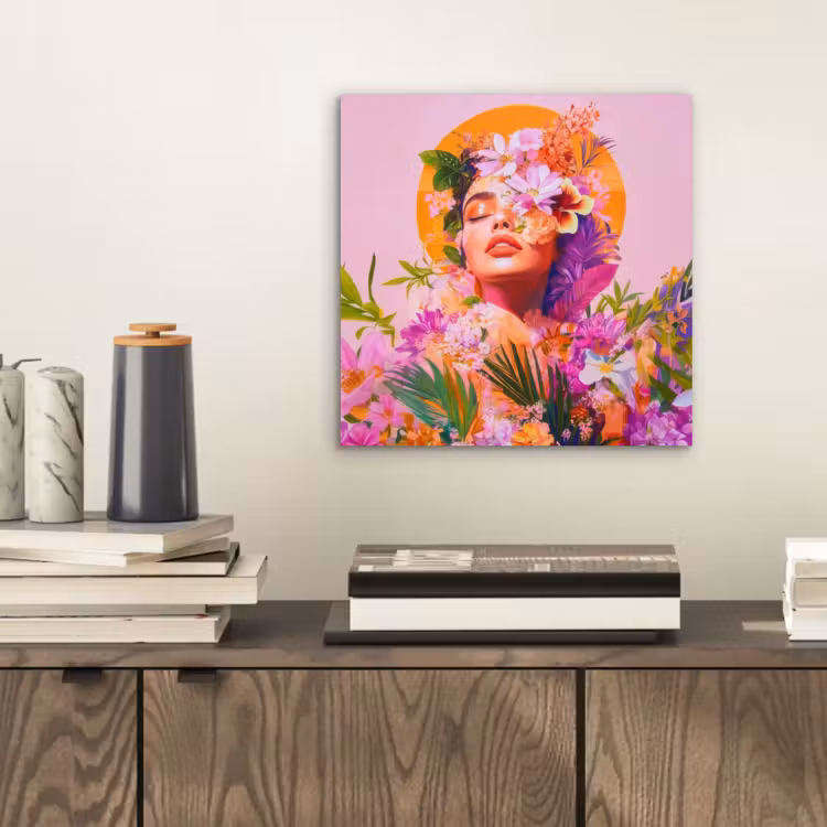Vrouw - Abstract - Cirkel - Bloemen aluminium wit klein -sfeer1