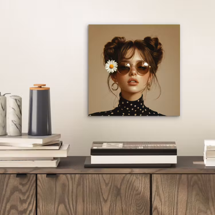 Vrouw - Beige - Bloem - Modern - Portret aluminium wit klein -sfeer1